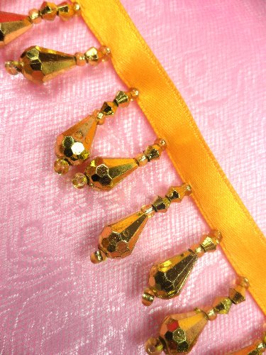 C1 Metallic Gold Teardrop Beaded Fringe Sewing Trim 1