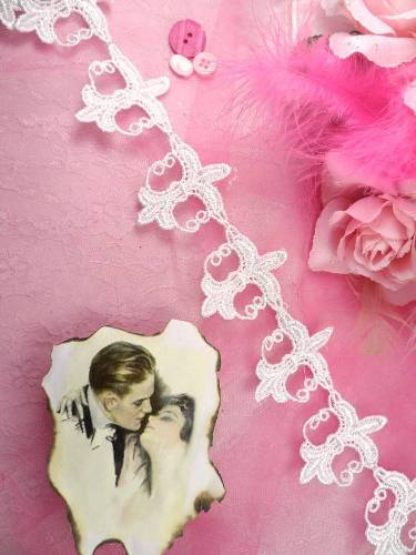 C336 White Fleur De Lis Venise Lace Trim 2.25\
