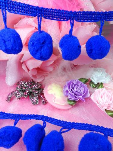C850470  Royal Blue Pom Pom Sewing Fringe Trim 1.5\