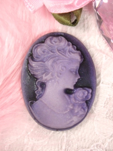 CB11  Black Purple Victorian Cameo Bead 1 7/8