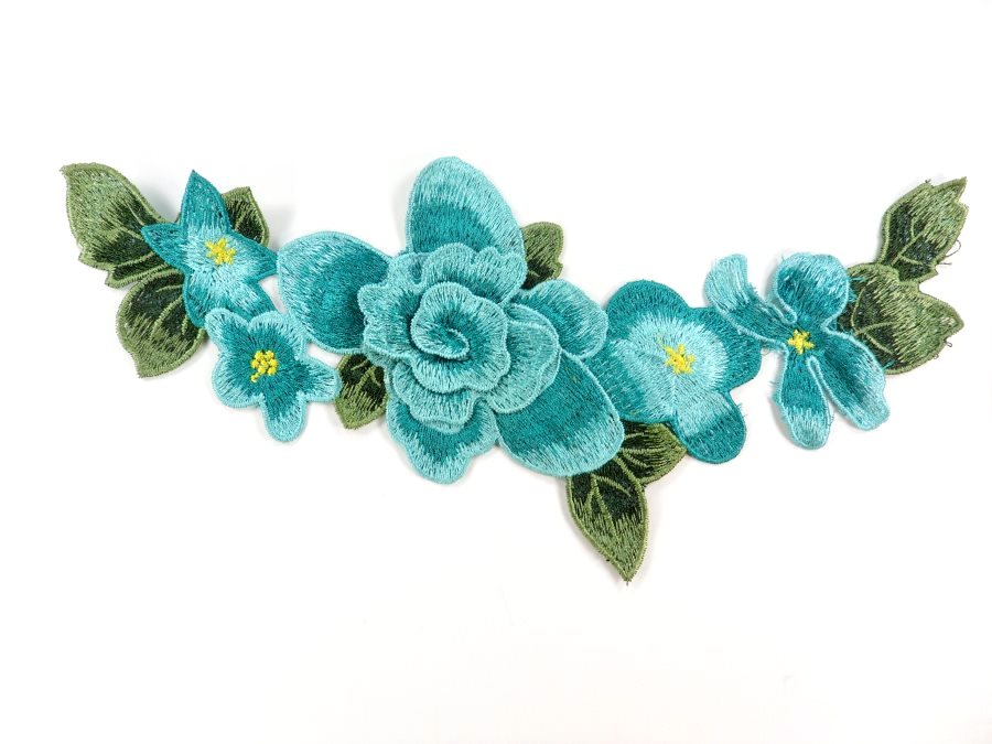 3D Applique Embroidered Floral Teal Craft Patch Clothing Motif 11.5  CQ1