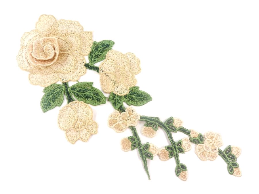 3D Applique Embroidered Champagne Rose Floral Craft Patch Clothing Motif 12  CQ3