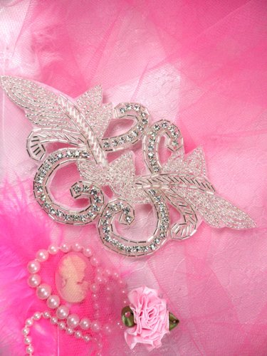 Crystal Rhinestone Applique Silver Beaded Pageant Wear DIY Dance Supplies JB1 6.5