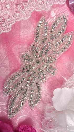 JB98 Crystal Rhinestone Applique Silver Beaded 6\