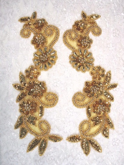 0183 Sequin Appliques Gold Mirror Pair Beaded Dance Motifs 10