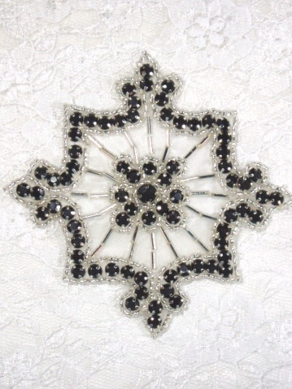 0260  Black Jewel Silver Beaded Rhinestone Applique 4