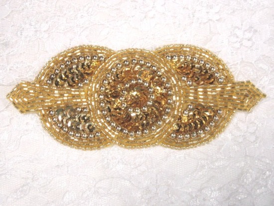 0369 Gold Triple Circle Sequin Beaded Applique