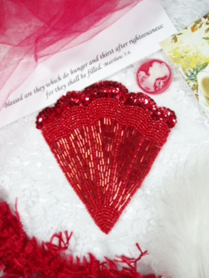 0375 Red Fan Epaulet Sequin Beaded Applique