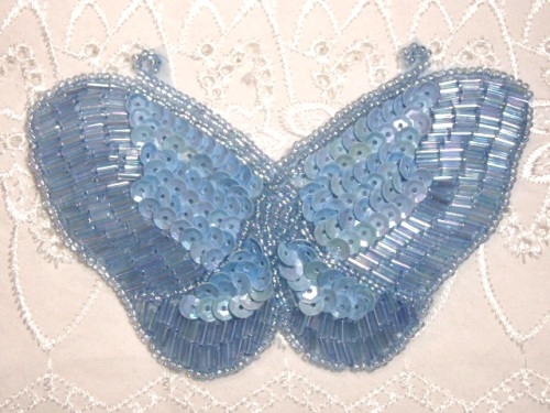 K8110  Light Blue AB Butterfly Sequin Beaded Hair Bow / Brooch / Applique 4\