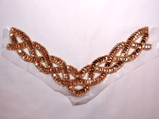 K8248  Gold Rope Collar Sequin Beaded Applique  8.75\