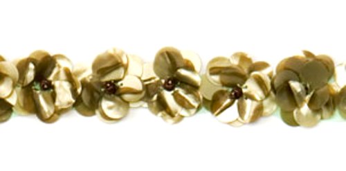 E1590 Flower Beaded Sequin Trim Olive Green