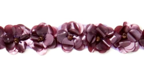 E1590 Flower Beaded Sequin Trim Matte Mauve 1