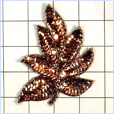 FS476 Leaf Applique Sequin Bronze Beaded Motif 4\