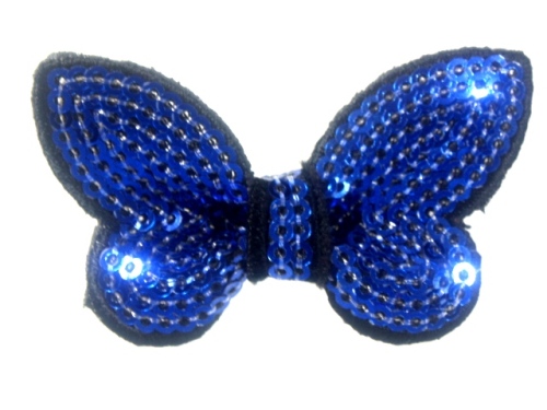 DE2 Blue Black Butterfly Sequin Hair Bow / Brooch /  Applique 2.25