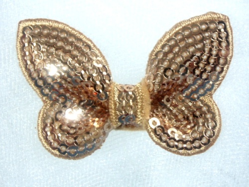 DE2 Champagne Butterfly Sequin Hair Bow / Brooch /  Applique 2.25