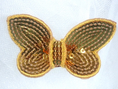 DE2 Gold Butterfly Sequin Hair Bow / Brooch /  Applique 2.25
