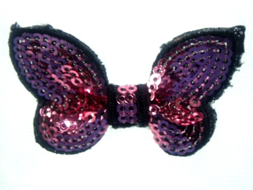 DE2 Mauve Black Butterfly Sequin Hair Bow / Brooch /  Applique 2.25
