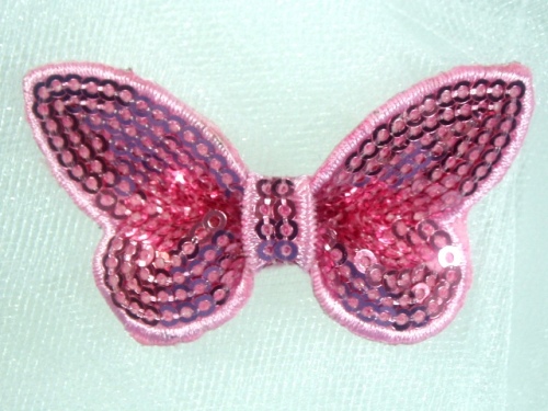 DE2 Pink Butterfly Sequin Hair Bow / Brooch / Applique 2.25
