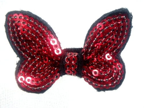 DE2 Red Black Butterfly Sequin Hair Bow / Brooch /  Applique 2.25