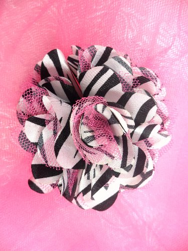 DE4 Pink Zebra Animal Print Satin Rose Applique 3\