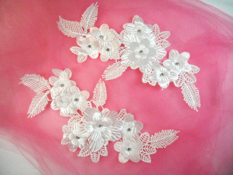 Venice Lace 3D White Applique Floral Venise Lace with Crystal Rhinestones 9 (DH102X)
