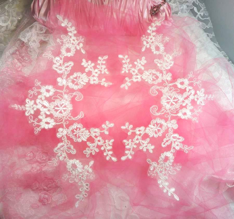 Embroidered Venice Lace Appliques White Floral Venice Lace Mirror Pair 13 (DH107X)