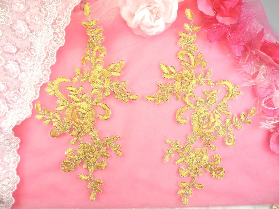 Embroidered Venice Lace Appliques Gold Floral Venice Lace Mirror Pair 9 BL131x