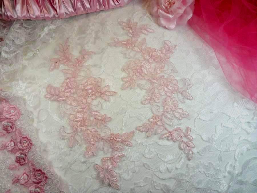 Embroidered Venice Lace Appliques Pink Floral Venice Lace Mirror Pair 10 (DH109X)