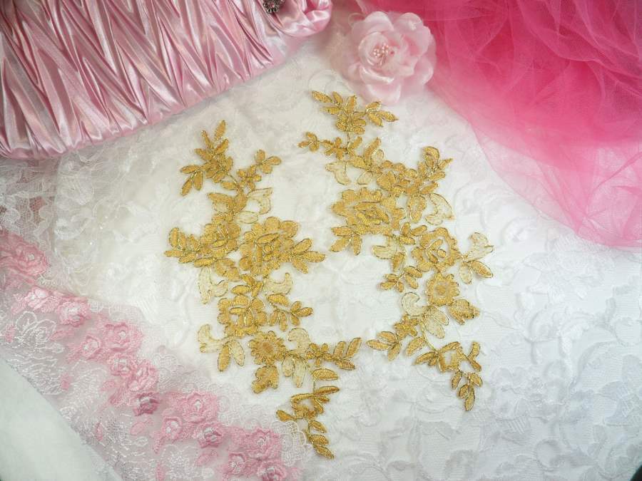 Embroidered Venice Lace Appliques Gold Floral Venice Lace Mirror Pair 10 (DH109X)