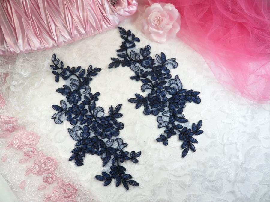 Embroidered Venice Lace Appliques Navy Floral Venice Lace Mirror Pair 10 (DH109X)