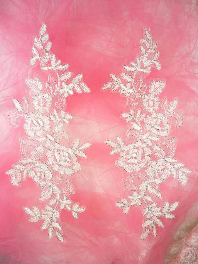 Embroidered Venice Lace Appliques White Silver Floral Venice Lace Mirror Pair 10 (DH109X)