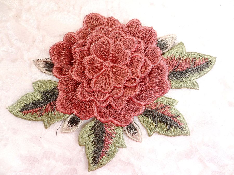3D Embroidered Applique Mauve Single Floral Sewing Supply Clothing Patch  DH122