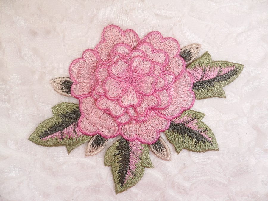 3D Embroidered Applique Pink Single Floral Sewing Supply Clothing Patch  DH122