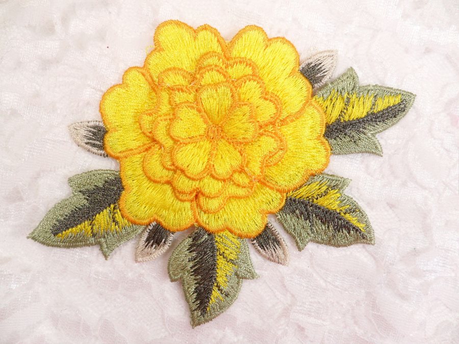 3D Embroidered Applique Yellow Single Floral Sewing Supply Clothing Patch  DH122