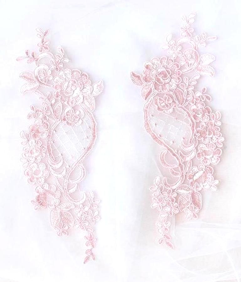 Designer Appliques Lace Embroidered Mirror Pair Pink Costume Patch DH132X