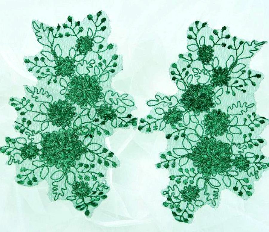 Floral Appliques Lace Embroidered Mirror Pair Hunter Green Costume Patch DH133X