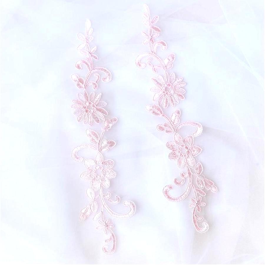 Designer Appliques Lace Embroidered Mirror Pair Pink Costume Patch DH134X