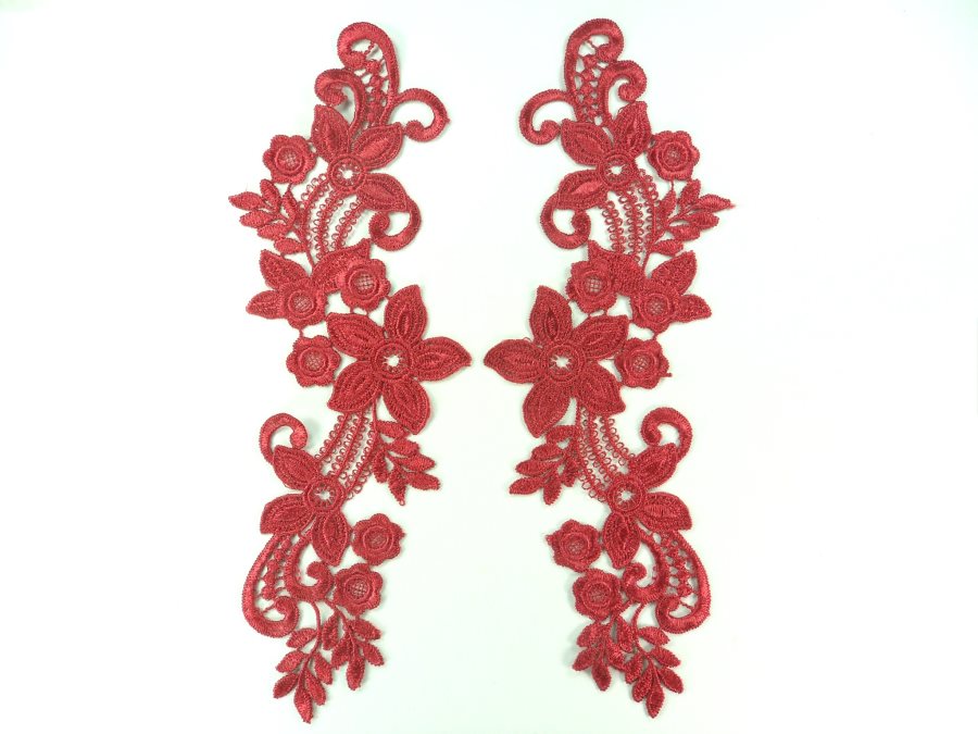 Embroidered Lace Appliques Wine Floral Venice Lace Mirror Pair 9.5 (DH86X)