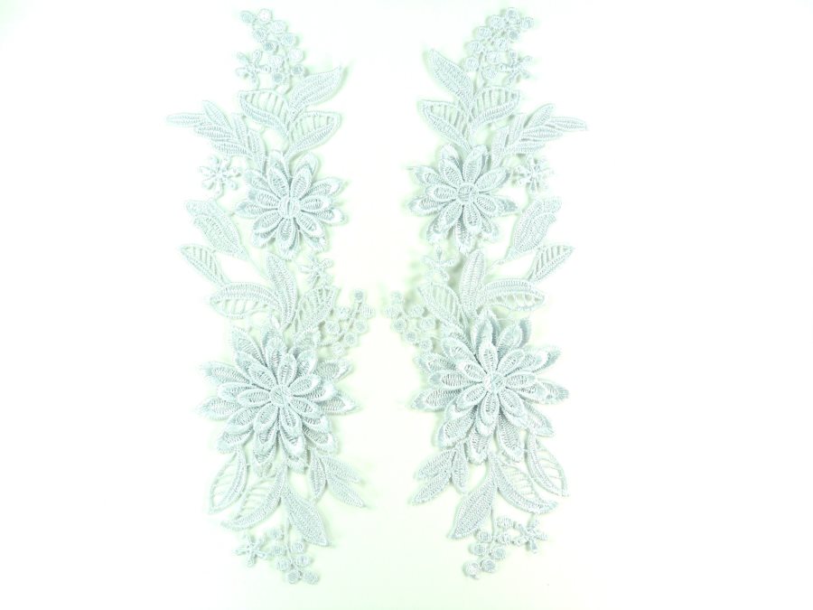 Appliques Embroidered Lace Mirror Pair Silver Dance Costume Patch DH165X