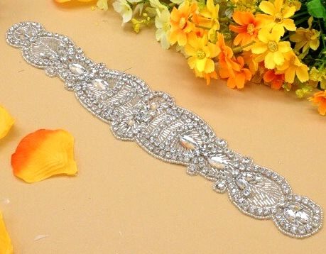 DH21 Designer Crystal Glass Rhinestone Silver Beaded Applique 12\