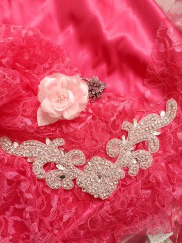DH27 Crystal Rhinestone Neckline Collar Applique Silver Beaded Bridal Sash Patch Motif 10.5\