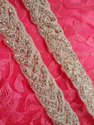 DH32 (34\ long) Bridal Sash Trim Rhinestone Crystal Clear Silver Beaded