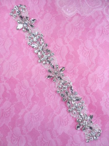 DH39 Pearl Applique Crystal Clear Rhinestone Patch 10\