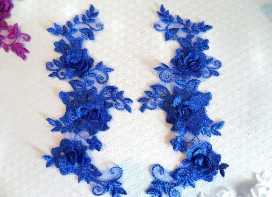 3D Lace Appliques Blue Floral Venice Lace Mirror Pair 10.5 (DH65X)