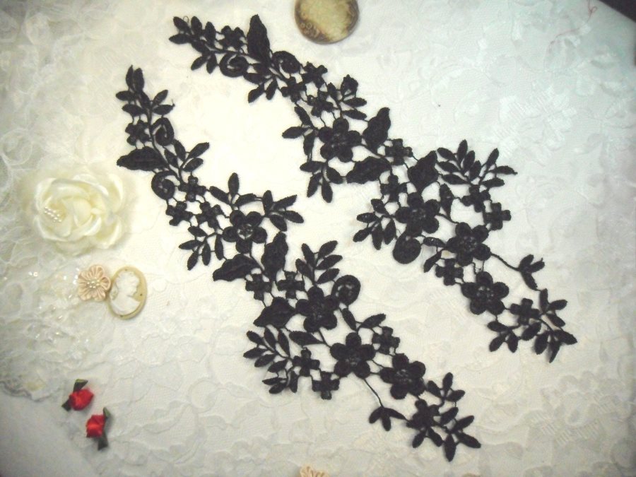 Embroidered Lace Appliques Black Floral Venice Lace Mirror Pair 15 (DH80X)