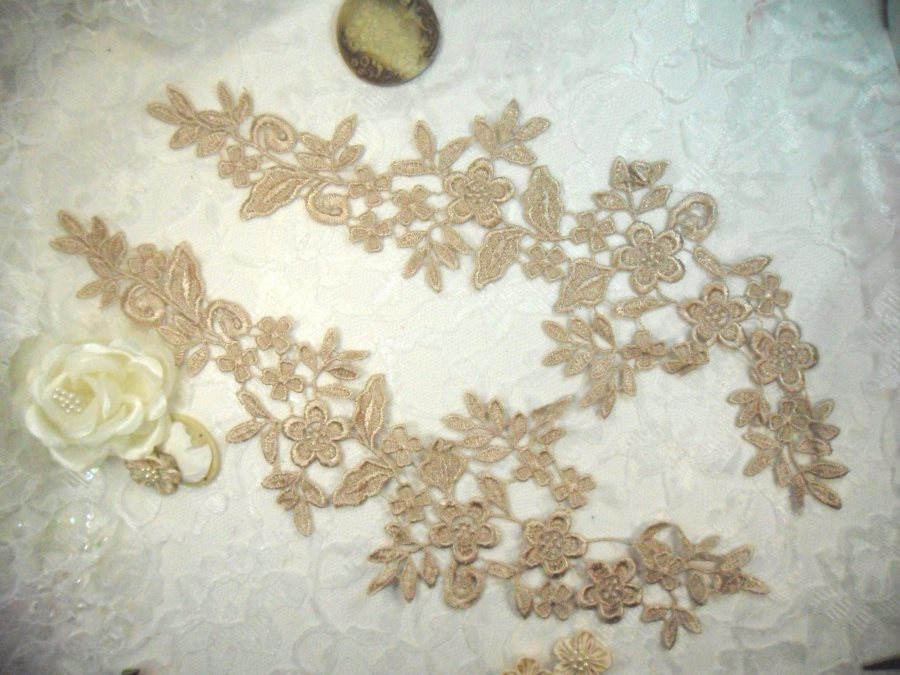 Embroidered Lace Appliques Champagne Floral Venice Lace Mirror Pair 15 (DH80X)