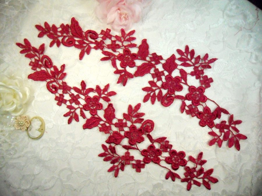 Embroidered Lace Appliques Wine Floral Venice Lace Mirror Pair 15 (DH80X)