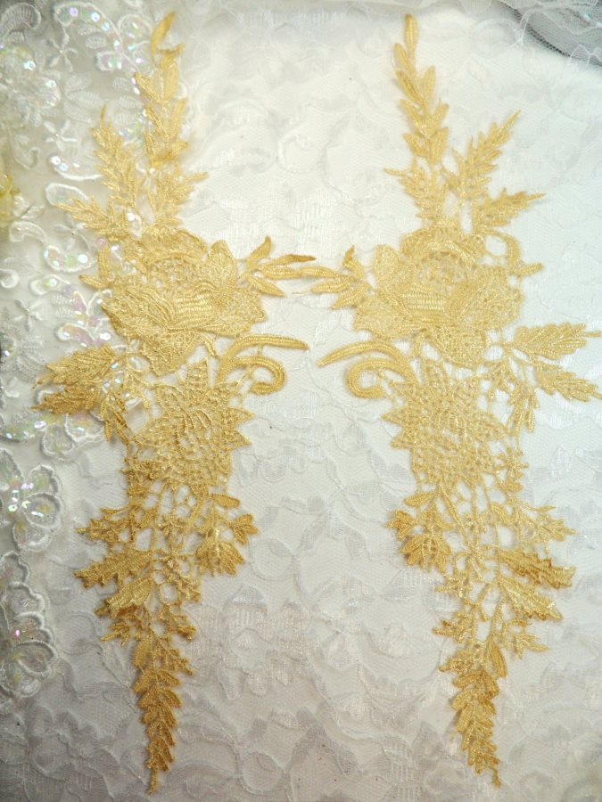 Embroidered Lace Appliques Gold Romantic Rose Floral Venice Lace Mirror Pair 16 (DH83X)