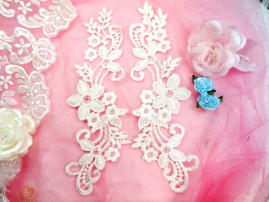Embroidered Lace Appliques Ivory Floral Venice Lace Mirror Pair 9.5 (DH86X)