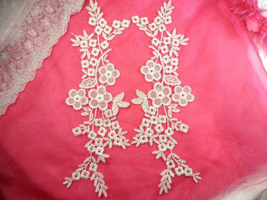 Shimmering White Floral Embroidered Lace Appliques Venice Lace Mirror Pair 14 (DH89X)